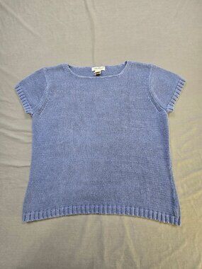 Eddie Bauer Womens XL Short Sleeve Knit Sweater Top Blue Pullover